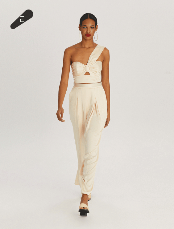 Cream High-Waist Darted Trousers