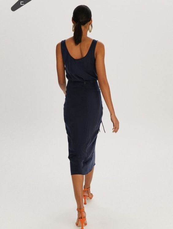 Beige Blue Set Drape Asymmetric Top and Skirt